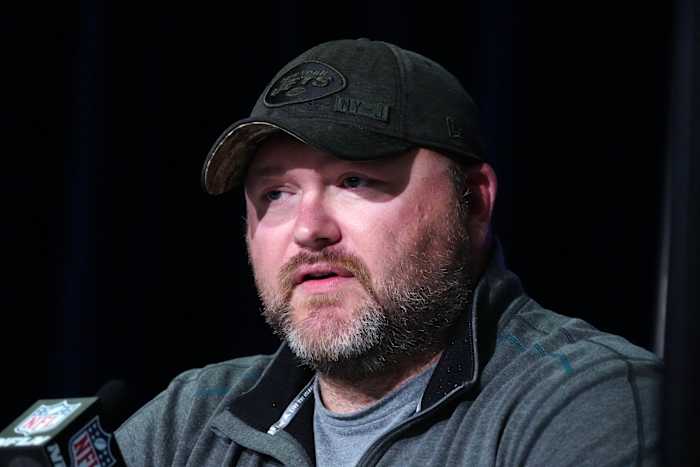 Jets GM Joe Douglas speaks at the NFL Combine